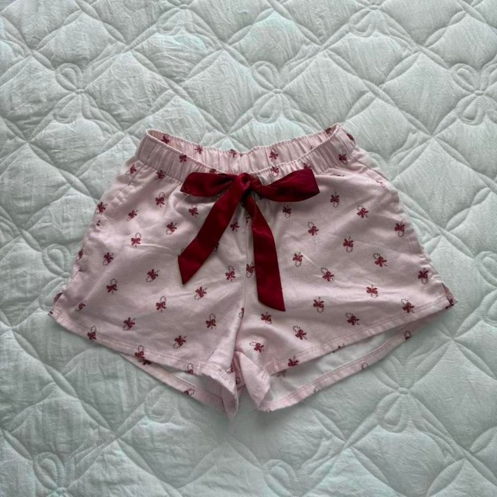 pink hollister pj Christmas candy cane shorts with bow